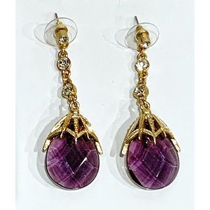 NIB Purple Crystal Drop Earrings